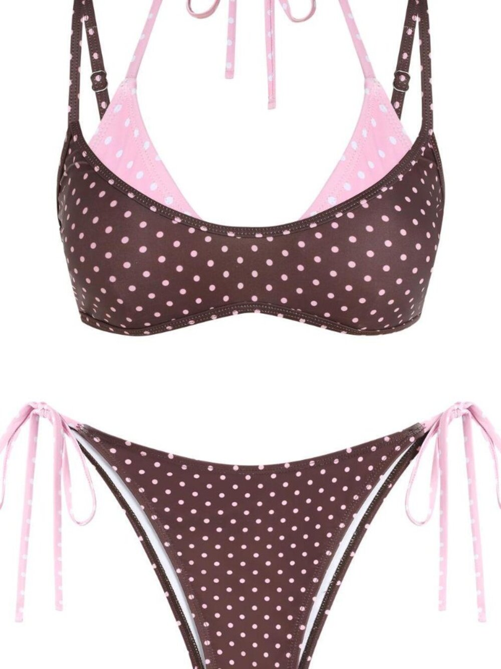 Y2K Brown Polka Dot Bikini Set | Halter High Cut Cheeky 2 Piece Swimsuit